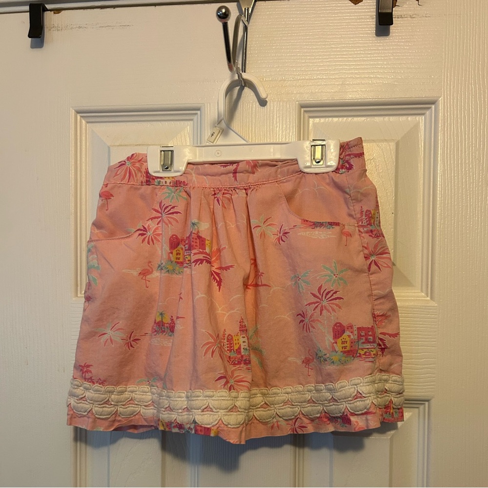 Janie & Jack Pink Tropical🌴Print Skirt with Lace Trim Sz 5T